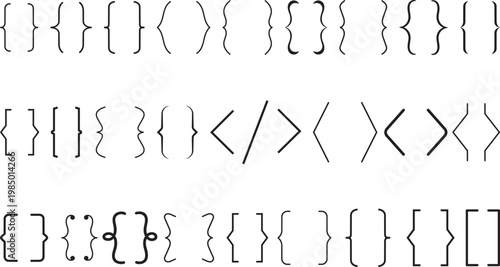 Brackets and Symbols Collection: A meticulously arranged series of diverse bracket variations and symbolic elements, ideal for design templates, communication coding.png