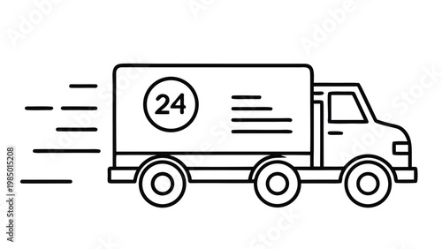 Fast Shipping Truck Icon Collection, Free Delivery, 24h Express Service, Speed Van Symbols on White Background Vector