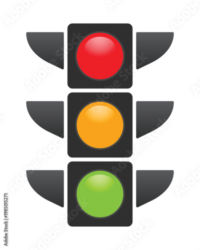 Traffic Light Signal Vector Red Yellow Green Lights, Road Traffic Signal Icon with Stop Caution Go Lights for Transportation, Road Safety and Navigation Design