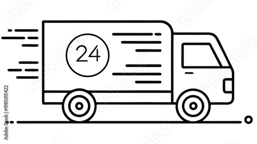 Fast Shipping Truck Icon Collection, Free Delivery, 24h Express Service, Speed Van Symbols on White Background Vector