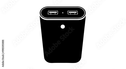 Vector illustration of black silhouette icon of a portable power bank with two usb ports on a transparent background