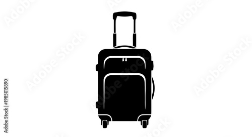 Vector illustration of black silhouette of a travel suitcase with wheels and an extendable handle on a transparent background
