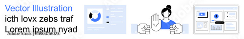 Analytics, teamwork, user interface, data visualization, business collaboration, workflow optimization. Charts, hands and a user interface. Analytics and teamwork theme with actionable concepts
