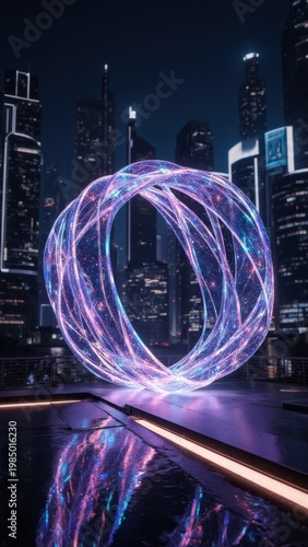 A vibrant ring of light in a city skyline