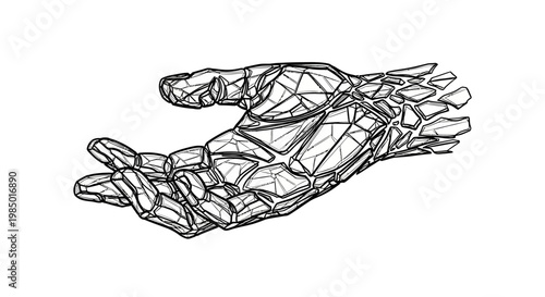 A geometric line art illustration of a hand.