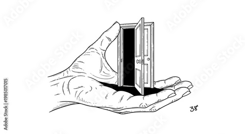 a hand holding an open door.