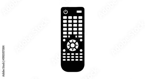 Vector illustration of black silhouette of a remote control for television or media player on a transparent background