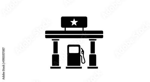 Vector illustration of gas station icon with fuel pump and canopy on a transparent background