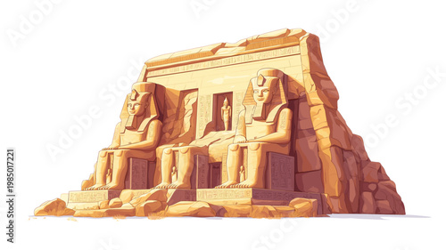 Abu Simbel. Abu Simbel hand drawn watercolor illustration on white background