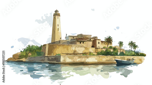 African Renaissance Monument. African Renaissance Monument hand drawn watercolor illustration on white background