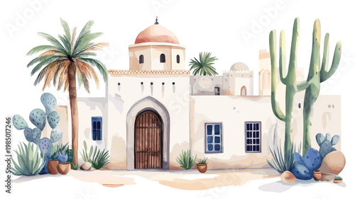 Bardo Museum. Bardo Museum hand drawn watercolor illustration on white background