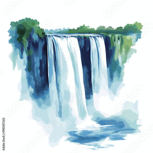 Blue Nile Falls. Blue Nile Falls hand drawn watercolor illustration on white background