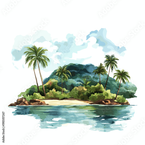 Bioko Island. Bioko Island hand drawn watercolor illustration on white background