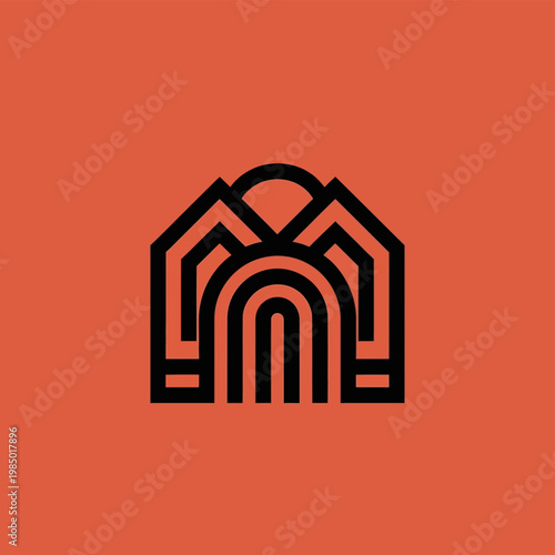 Modern Abstract Geometric Archway Mountain Landscape Logo Design.