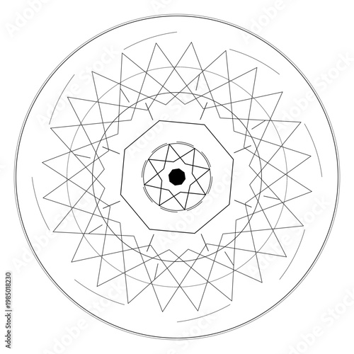 Geometric Mandala Line Art with Sacred Geometry Symmetry
