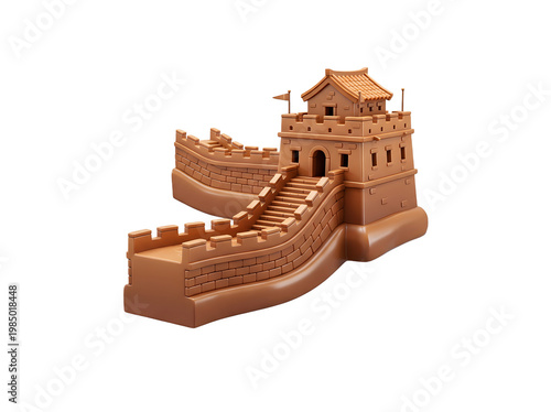 3D Great Wall of China Famous Landmark Fortress Tower Isolated on Transparent Background, cut out. PNG