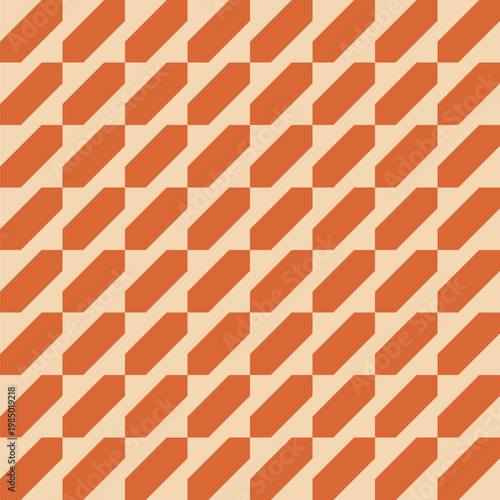 Seamless pattern designed from diagonal orange irregular hexagons on a cream background