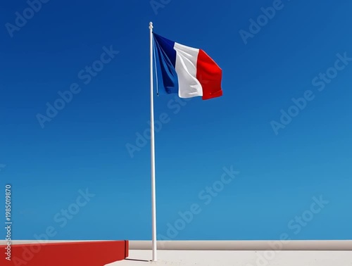 French flag on a flagpole with clear blue sky