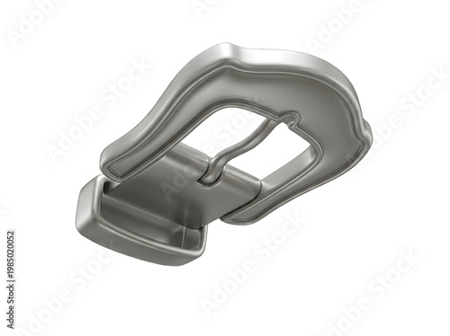 3D Silver Metal Belt Buckle with Single Pin Isolated on Transparent Background, cut out. PNG