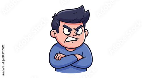 Cartoon man with a scowling face and crossed arms showing anger