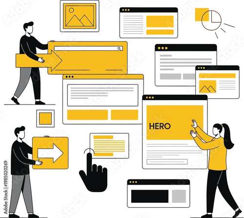 Web developers creating and optimizing website layout and user interface design