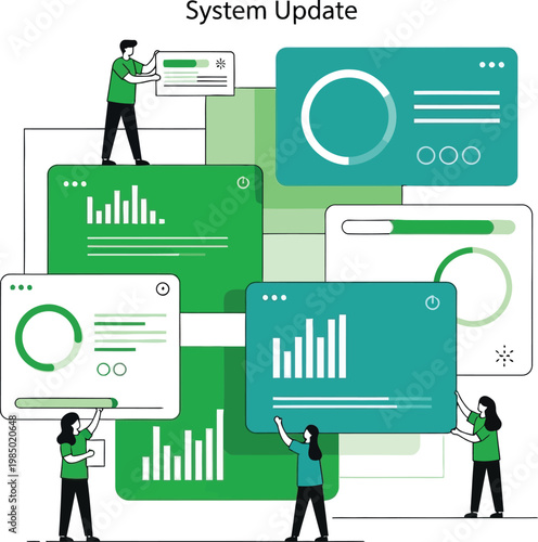 System update and software upgrade process with progress indicators, software