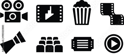 Cinema and movie icons set a collection of film related glyphs