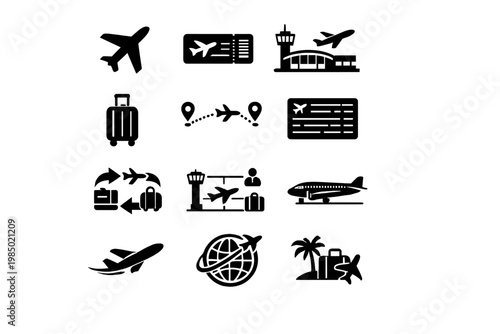 Set generation board depicting flight icon airplane path image diagram air simple