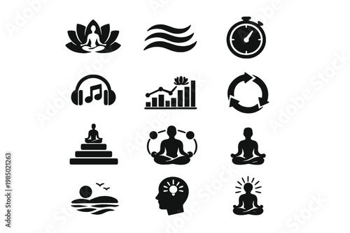 Generation set arrows mindfulness image meditation icon relaxation analytics vector timer simple