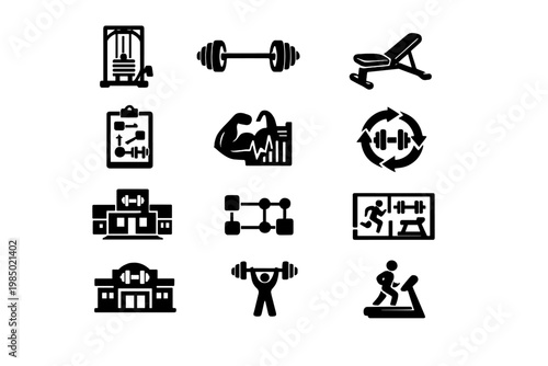 Vector training analytics comprehensive icon structure diagram barbell depicting machine gym