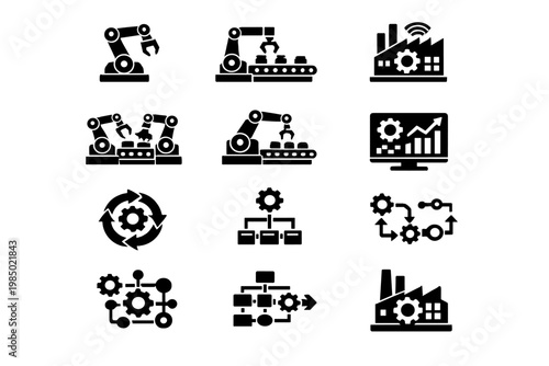 Industrial symbol image icon vector robot smart automation assembly chart generation fill
