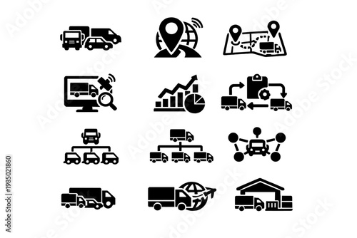 Icon simple generation analytics tracking depicting symbol structure management fleet image transport