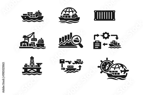 Logistics vector icons simple black generation structure freight set shipping maritime icon