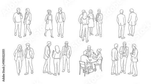 Nine rough sketch figures in a grid arrangement black and white