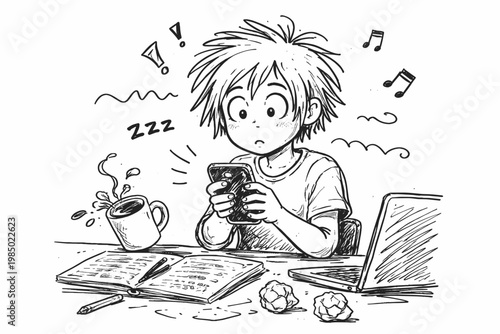 Phone uneven lines organic icon imperfect doodle person vector messy distracted distraction