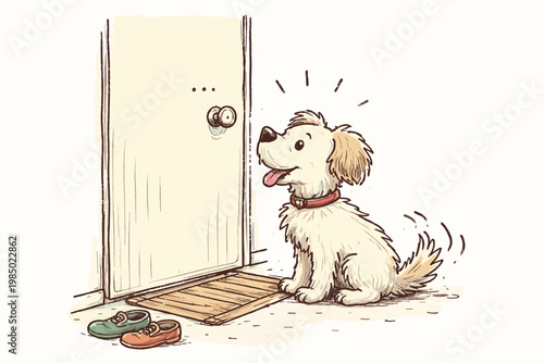 Concept simple dog waiting anticipation doodle image icon generation messy door vector