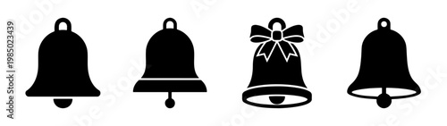 Black bell icons, bell shapes, ringing bells, Christmas bells, vector illustrations