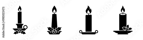 Black candle icons, burning candles, vector illustrations, decorative elements