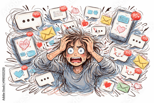 Minimal simple person overwhelmed vector human touch rough doodle messy messages icon