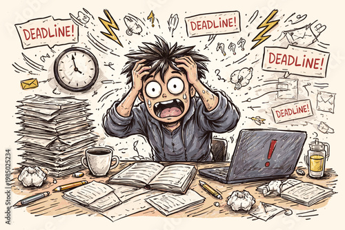 Person stress raw sketch stressed vector icon deadline doodle deadlines uneven lines messy