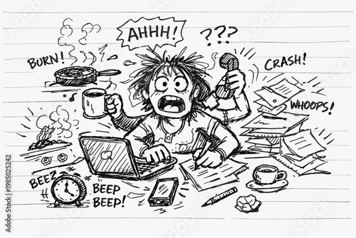 Uneven lines generation image naive childlike icon simple vector messy multitasking person badly doodle