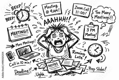 Meetings icon doodle simple sketch vector person overwhelmed scribble rough messy