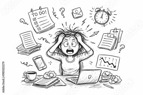 Person naive childlike vector stressed messy doodle icon image generation tasks simple organic