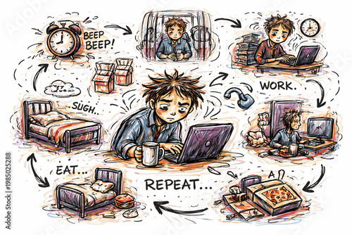 Hand drawn icon uneven lines messy stuck image simple person routine generation vector organic