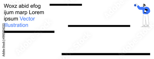 Placeholder text, branding, editorial design, content layout, vector graphics, conceptual art. Minimalist figure in blue with placeholder text. Branding and editorial design concept