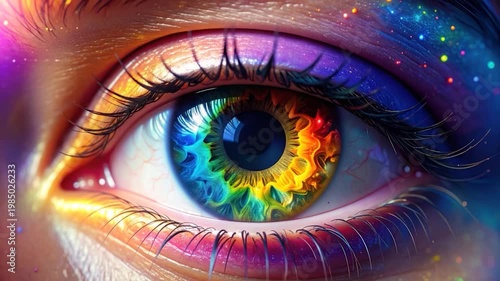 Colorful eye with closed lid and striking eyelashes