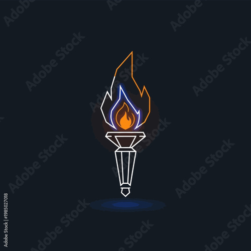 Stylized Torch with Glowing Flames and Neon Outline.