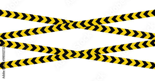 Caution Tape Cross: Abstract composition of yellow and black caution tape creates a bold, graphic statement. It symbolizes danger, warning and a sense of forbidden or restricted area.