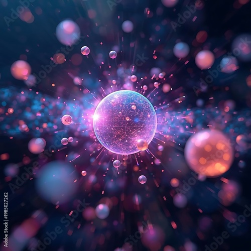 Cosmic energy sphere with glowing particles in deep space nebula