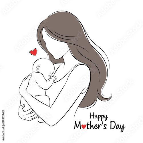 Happy mother's day loving mother and baby sketch for a heartfelt celebration